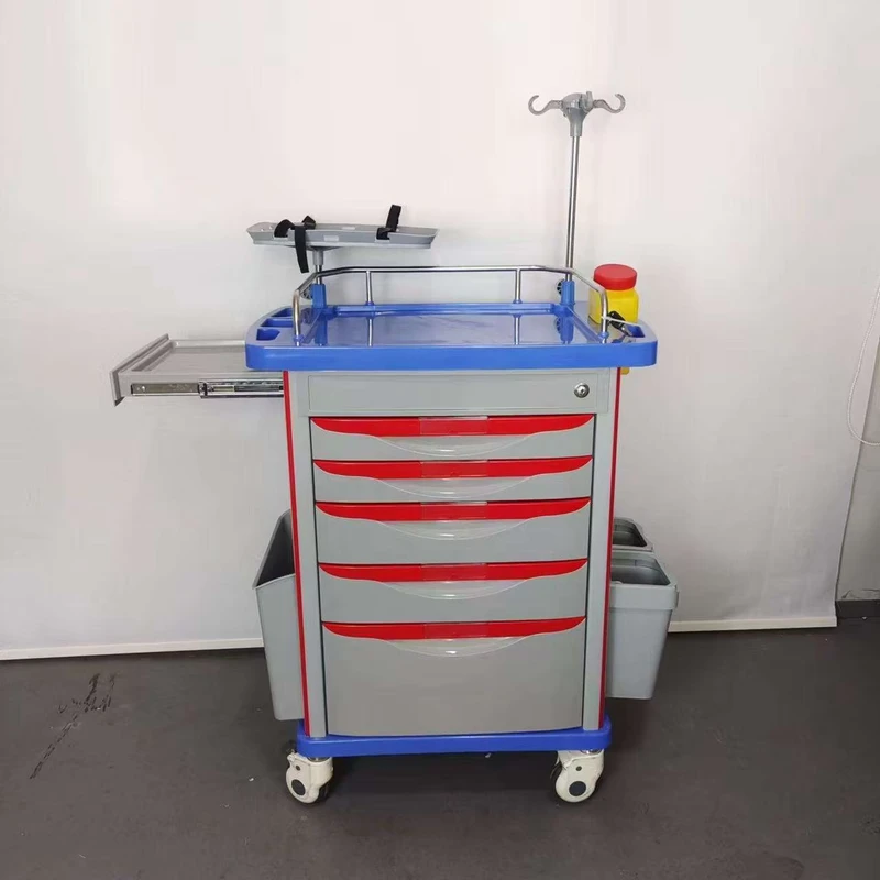 Medical ABS Stainless Silent Wheel Rescue Hospital Furniture Multifunction Emergency Medical Trolley with Drawer