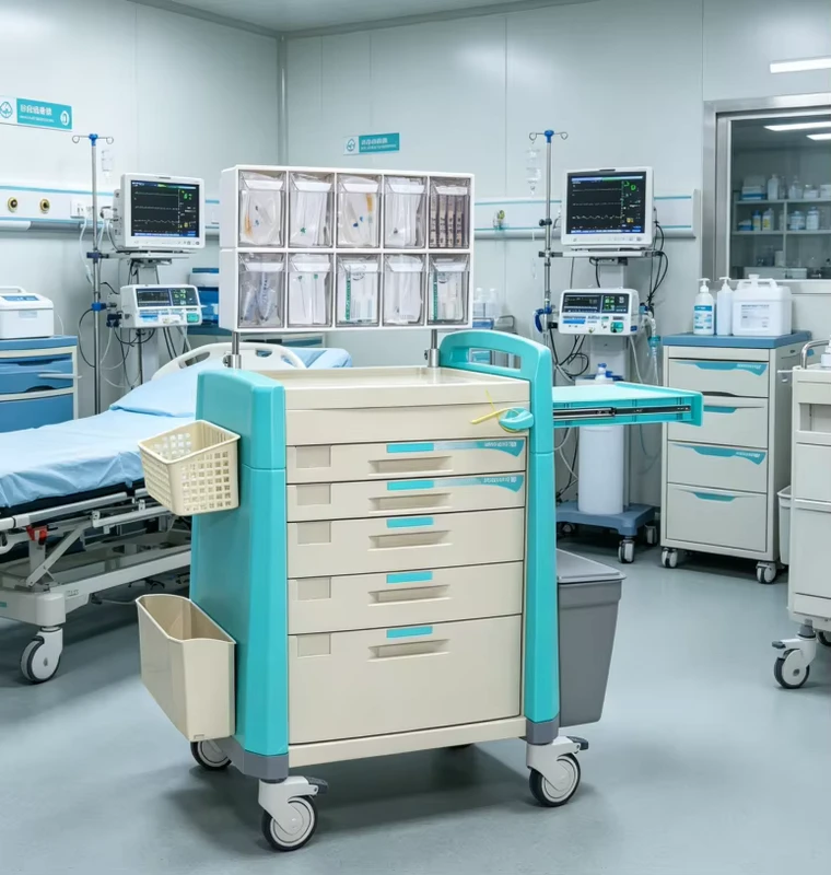 Medical Anesthesia Trolley Made of Abs Plastic Top Supply Holders Side Baskets for Hospital Operating Theatre