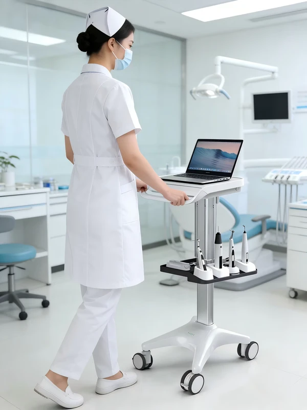 Medical Computer Cart Laptop Pallet Oral Scanner Holder Mobile Trolley Aluminum ABS Plastic Construction 4 Silent Hospital