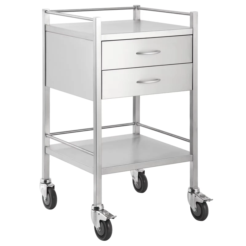 Medical Double Steel Storage Cabinet Cart Surgical Stainless Steel 360 Silent Wheels Drawer Hospital Hotel Living Room Dining