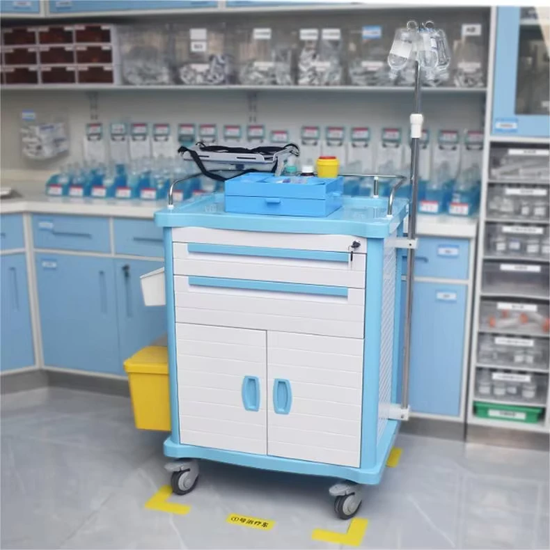 Medical Emergency Trolley 4 Silent Wheels Height Adjustable 400LB Load Capacity Hospital Clinic Use