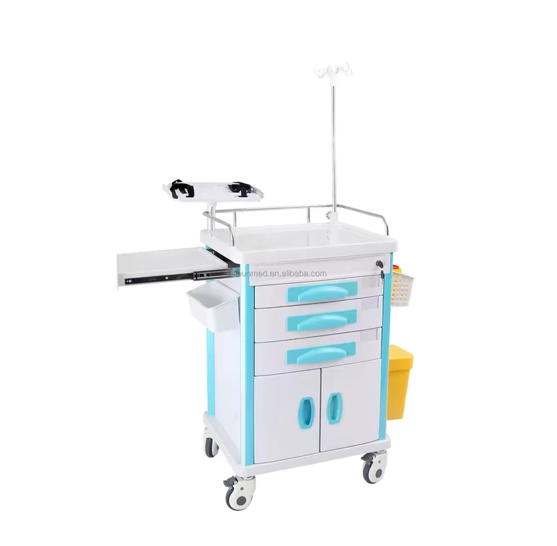 Medical Equipment Hospital Furniture ABS Emergency Trolley with Drawers in Stock 625*480*940mm