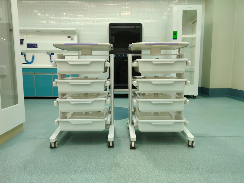 Medical Flexible Endoscope Transport Cart Stainless Steel Endoscopy Transfer Trolley for Hospital CSSD