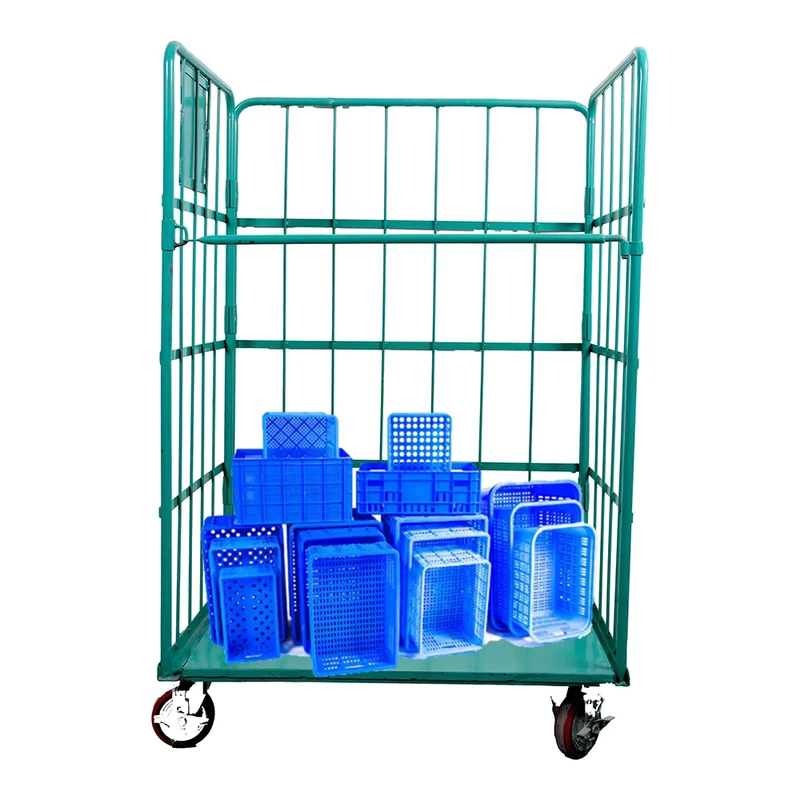 Medical Grade Rolling Industrial All Terrain Stainless Steel Cage Logistics Trolley for Linen and Laundry