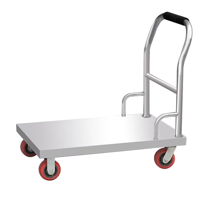 Medical Grade Silent Stainless Steel Platform Trolley Sterile Laboratory Hand Truck Quiet Push Cart for Hospital and Pharma