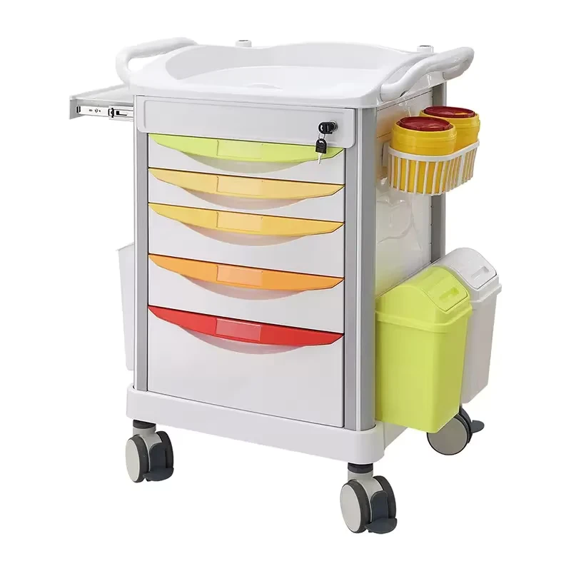 Medical Hospital ABS Plastic Trolley Cart with Drawers Veterinary Instrument Hand Trolley for Animal Clinics