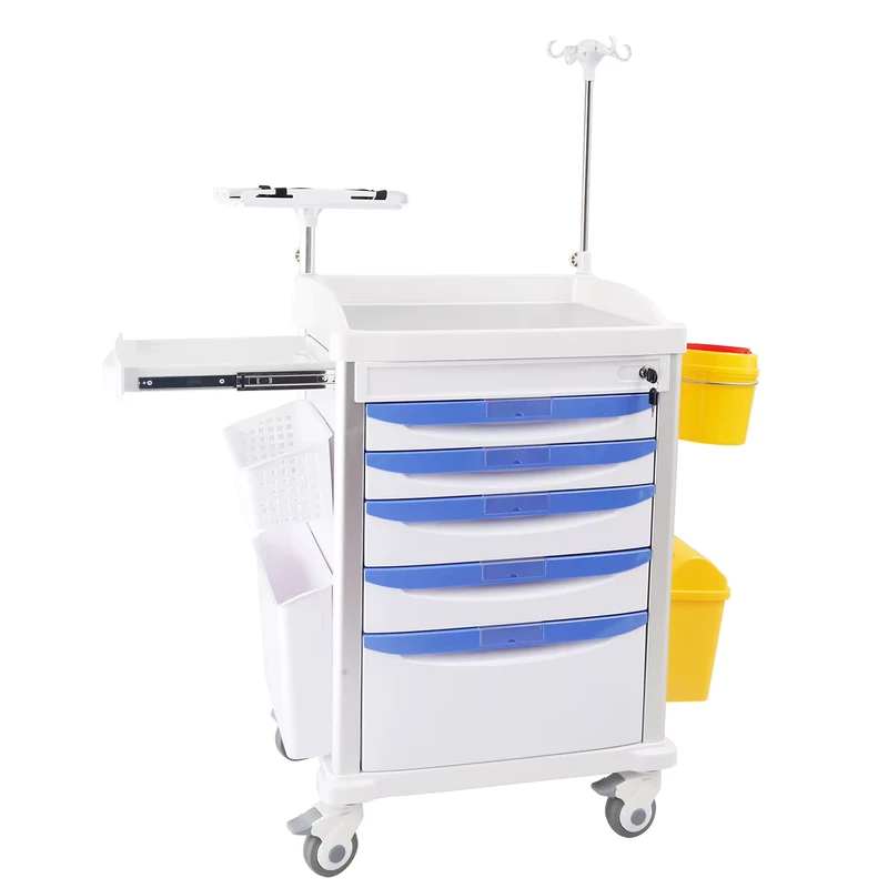 Medical Hospital Emergency Trolley ABS Plastic Cart Clinic Cart Hospital Portable Medical Trolley Cart