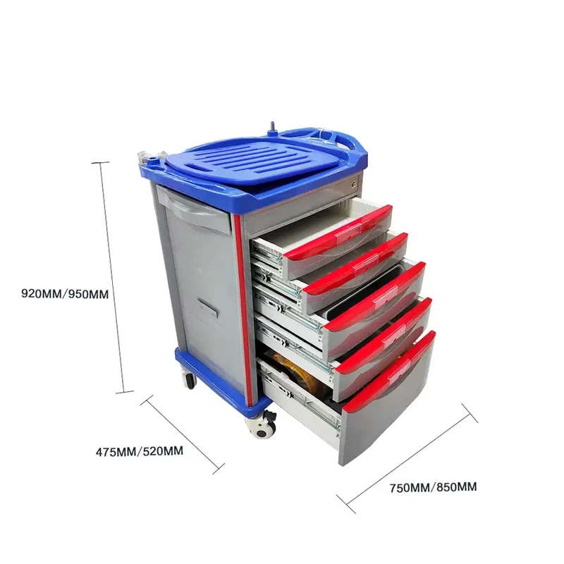 Medical Hospital Furniture Medicine Trolley Cart ABS Emergency Medical Trolley Cart for Hospital Clinic