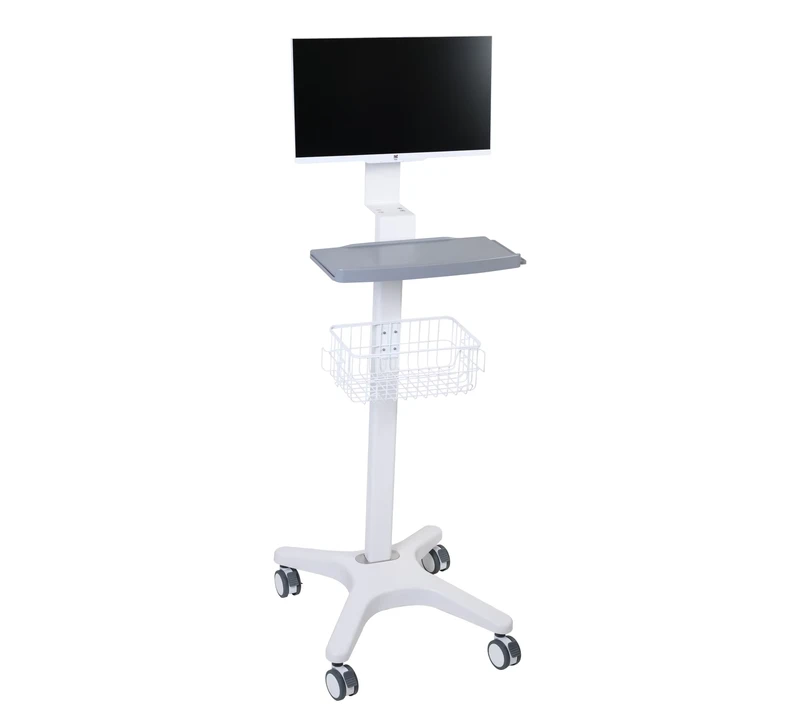 Medical Hospital Furniture Rolling Computer Stand Workstation Pc Cart Laptop Trolley Wheels Aluminium Alloy 60kg Capacity