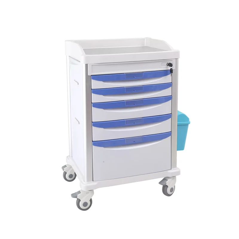 Medical Hospital Mobile Medical Cart Nursing Trolley Emergency Resuscitation Trolley with 4 Drawers