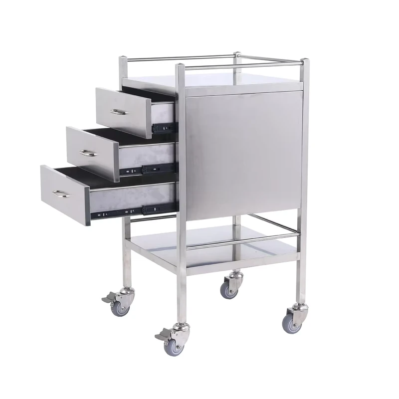 Medical Instrument Trolley Stainless Steel Treatment Cart 3 Shelves CE Certified 220LB Load Capacity 4 Locking Castors Hospital