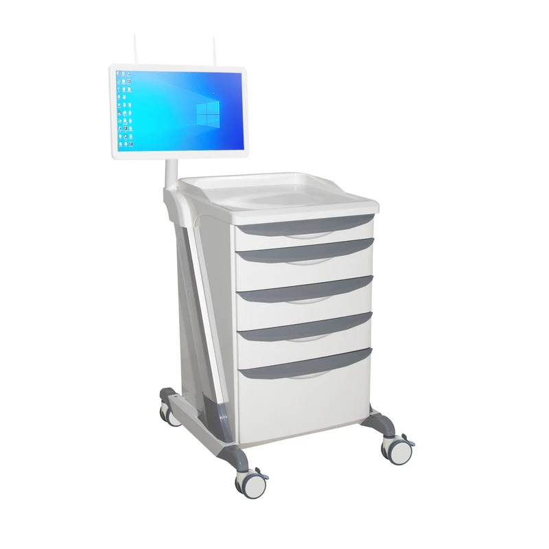 Medical Mobile Trolley Nursing Cart ABS Material Five Drawers Static Silent Mobile Castors Monitor Arm Hospital Use CE ISO
