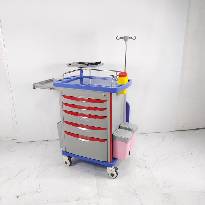 Medical Stainless Silent Wheel Rescue Hospital Furniture Multifunction Emergency Medical Trolley with Drawer