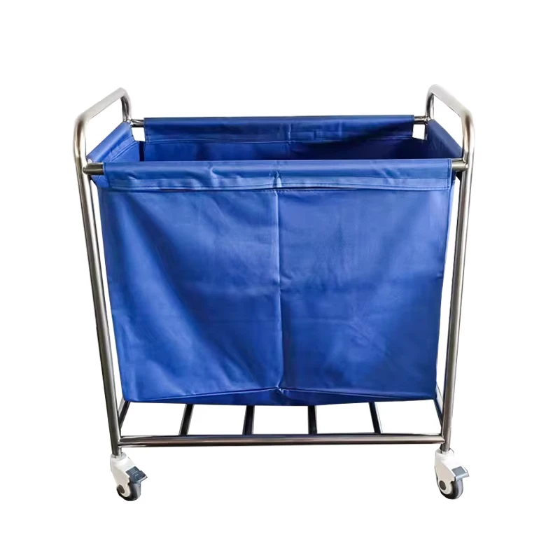 Medical Stainless Steel Blue Dressing Trolley Linen Cart Hospital Furniture Mobile Cart
