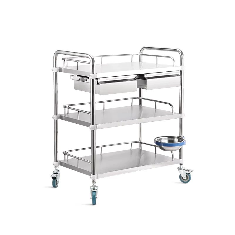 Medical Stainless Steel Instrument Trolley Hospital Cart Utility Storage 201 304 Grade Customizable Structure 50kg Load Capacity