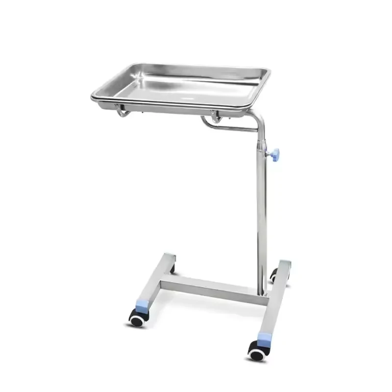 Medical Surgical Instrument Hospital Furniture Adjustable Mechanical Stainless Steel Mayo Table Operating Room Trolley 4 Castors
