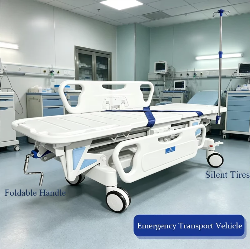 Medical Transport Cart Easy Operation Ergonomic Handrail ABS Material Detachable Tray for Hospital Daily Logistics Transfer