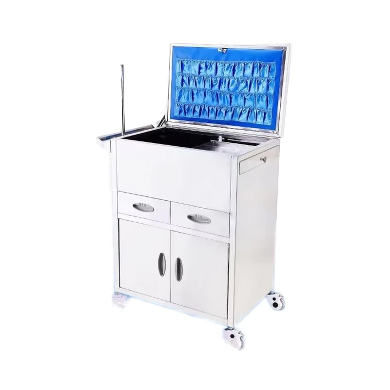 Medical Trolley Cart with Mirror Surface Double Doors Stainless Steel for Hospitals and Clinics