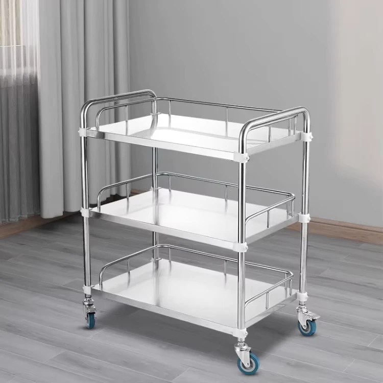 Medical Trolley Clinic Stainless Steel Emergency Medical Trolley Two Layers Mobile Multi functional Nursing Trolley