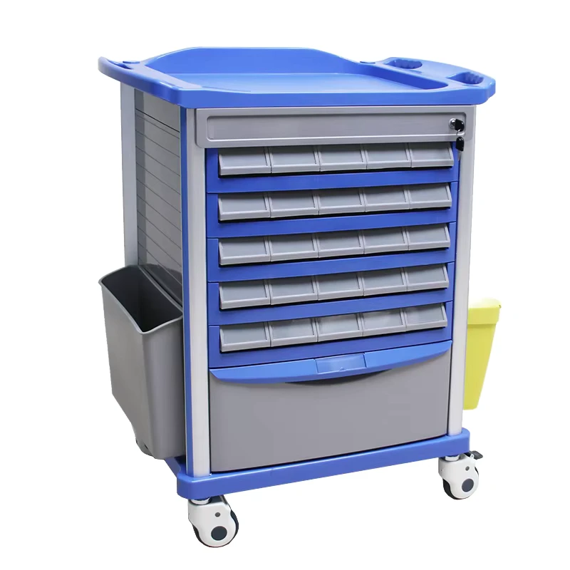 Medical Trolley Medical Hospital Furniture Aluminum Alloy Medical Double Side Drawer Medicine Trolley Free divided