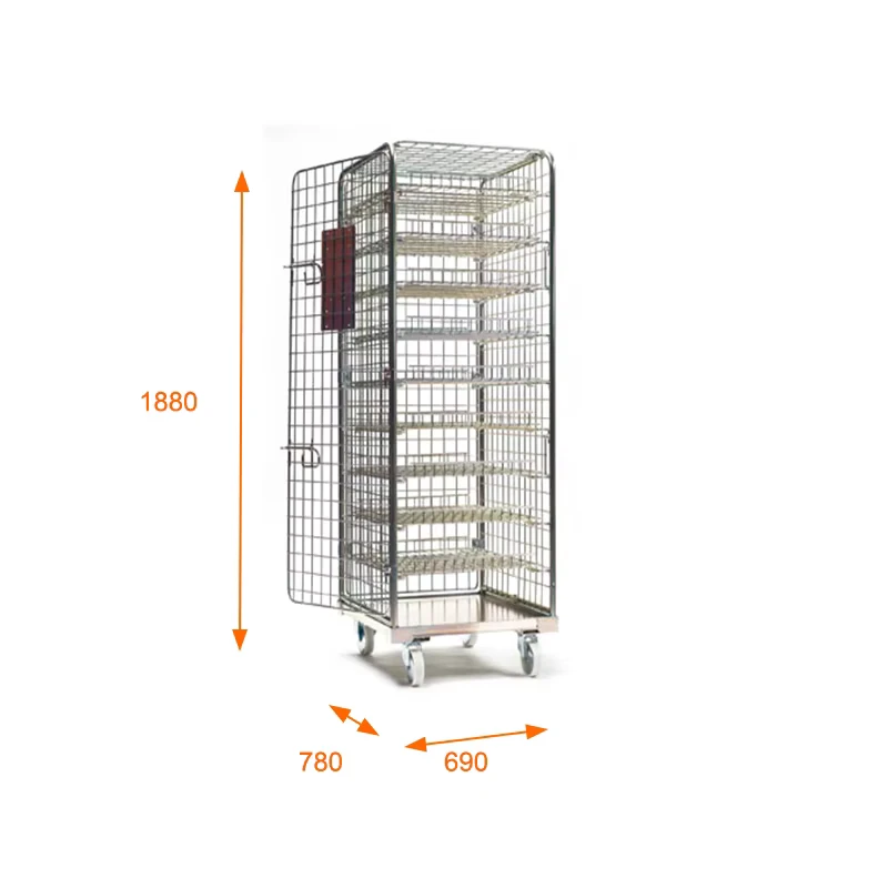 Medium Duty 720×805 Security Metal Rolltainer Cage 9 Sliding Shelves Wire Steel Galvanized Foldable 2-Sided 250KG Capacity