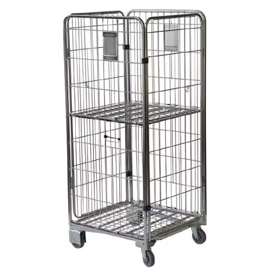 Medium Duty Logistics Warehouse Cart Roll Cage and Roll Containers Trolley Steel Metal Wire 800kg Capacity 2m