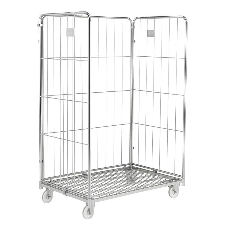 Medium Duty Steel Roll Cage Trolley 1 Layer 400kg Capacity 2 Doors Swivel Zinc Galvanized Durable Logistics Cargo 50x50mm Mesh