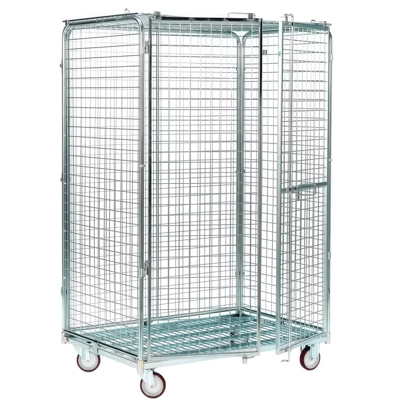 Medium Duty Steel Roll Cage Trolley 1 Layer 600kg Capacity 2 Doors Swivel Zinc Galvanized Durable Logistics Cargo 50x50mm Mesh