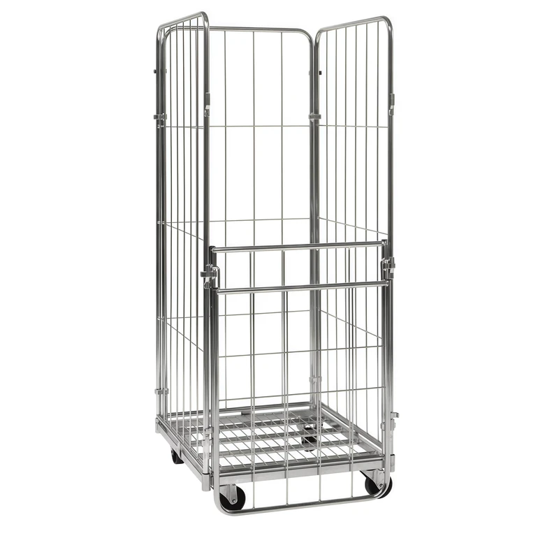Medium Duty Steel Roll Cage Trolley 2 Layer 300kg Capacity 2 Doors Swivel Powder Coated 50x50mm Mesh 5 Inch Wheels Assembled No