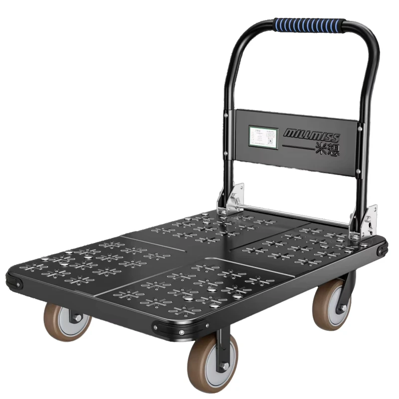 Medium Steel Foldable Lightweight Platform Trolley with Four Wheel 5 Inch Brown Wheels 300kg Load OEM Shopping Cart