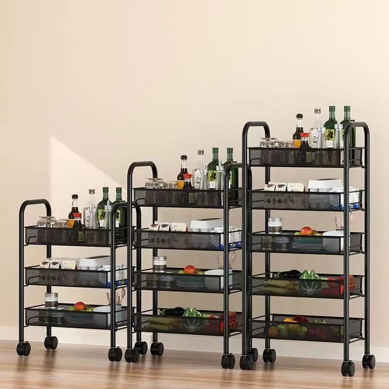 Mesh 3 Tier Utility Rolling Cart 4 Tier Storage Trolley for Office Kitchen Bedroom Bathroom