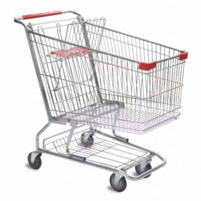 Mesh Structure Durable Steel Supermarket Shopping Trolley Cart with PU Surface Handling