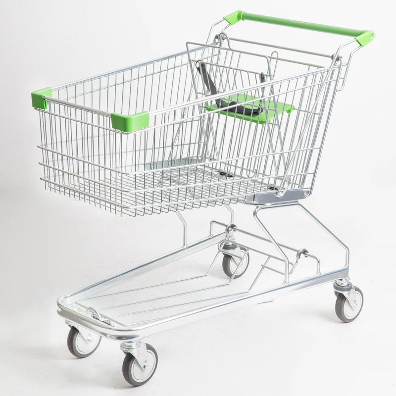 Metal 130L Unfolding Design Supermarket Shopping Cart Trolley with Zinc Plated Surface