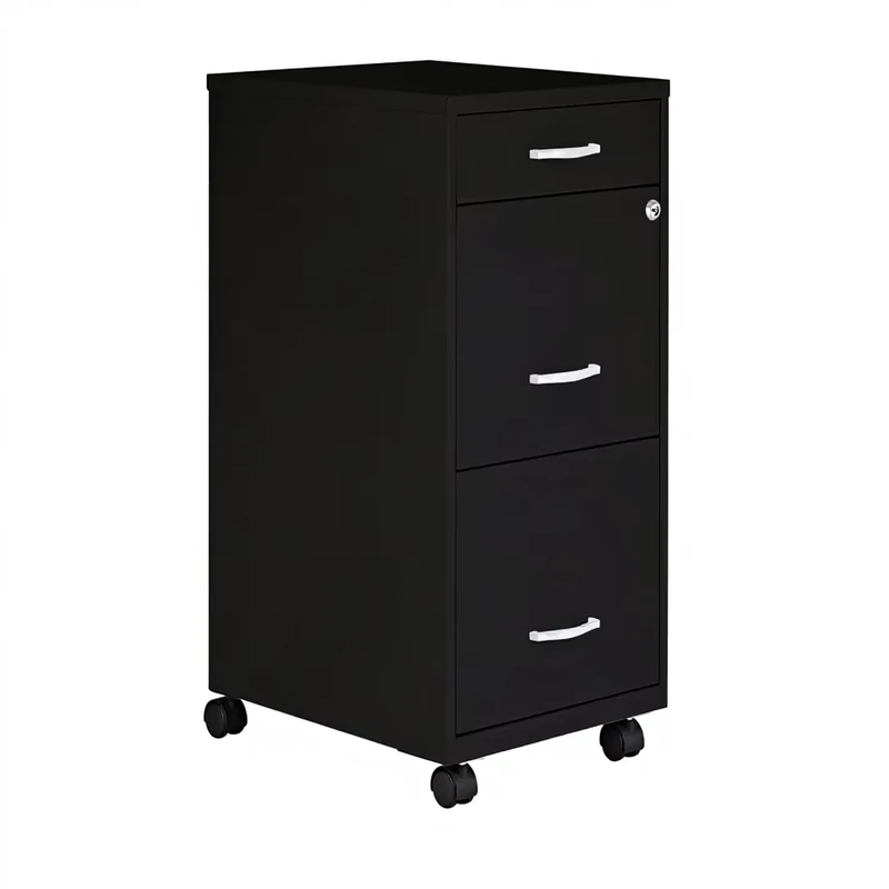 Metal 3-Drawer Lockable 4-Wheel Mobile File Cabinet Black