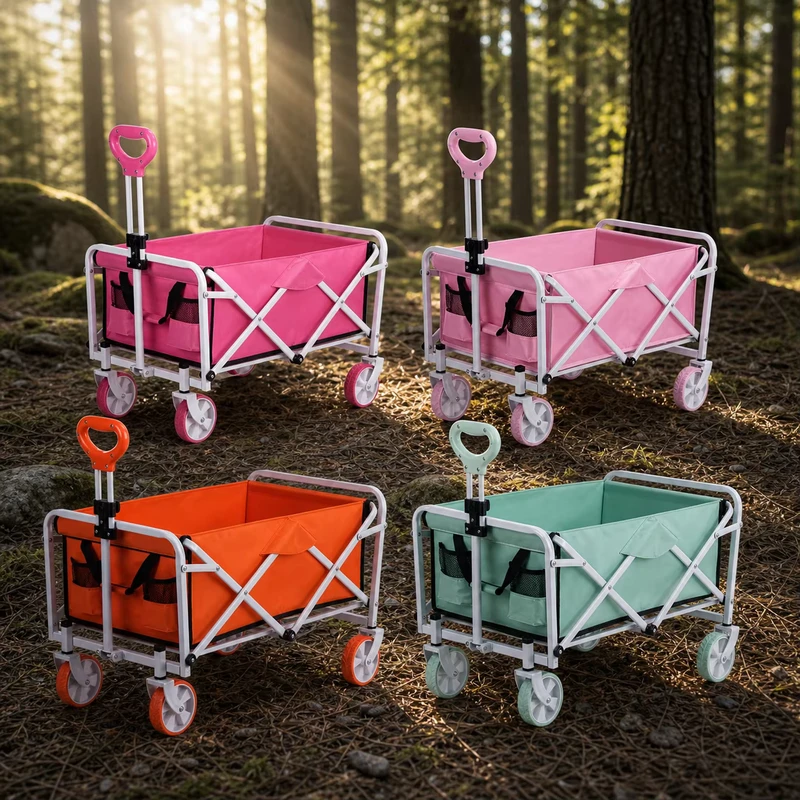 Metal 4 Wheel Foldable Eco Friendly Waterproof Outdoor Camping Cart Detachable Folding Minimal Size Multiple Sizes Campsite