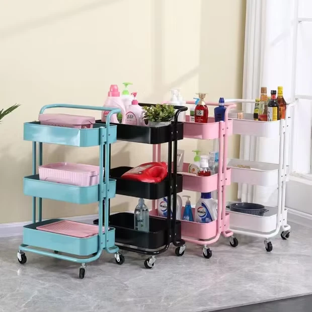 Metal Beauty Salon Trolley Floor Three Layer Mobile Cart Beauty Studio Cart