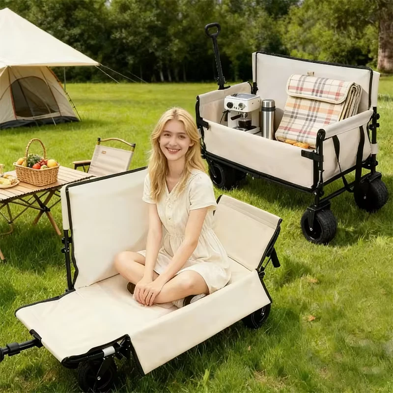 Metal Camping Cart for Outdoor Furniture Foldable Sofa Cart Portable Picnic Grocery Shopping Cart