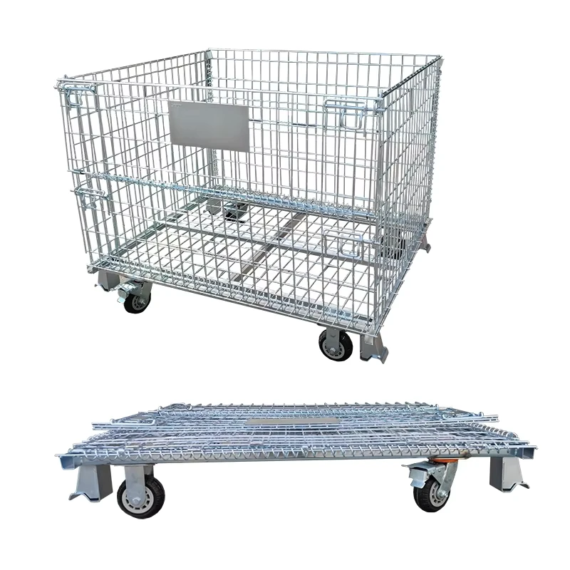 Metal Durable Flatbed Hand Truck Carts Silent Foldable Platform Trolley for Carrying Container Wire Mesh Cage
