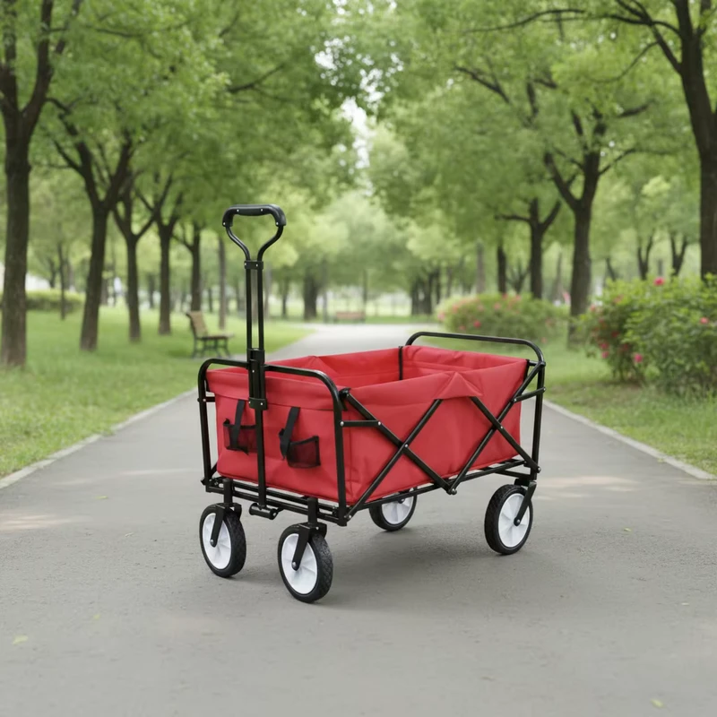 Metal Four Wheel Push and Pull Handle Folding Cart Child Outdoor Wagon Foldable Trolley Garden Wagon OEM 75KG Load Capacity