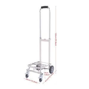 Metal Four Wheel Stainless Steel Hand Luggage Cart Portable Folding Shopping Cart Trolley