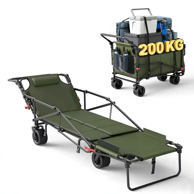 Metal Frame Utility Wagon for Family Outings Garden Park Wagon Portable Beach Camping Foldable 4 Wheel Wagon Trolley Cart