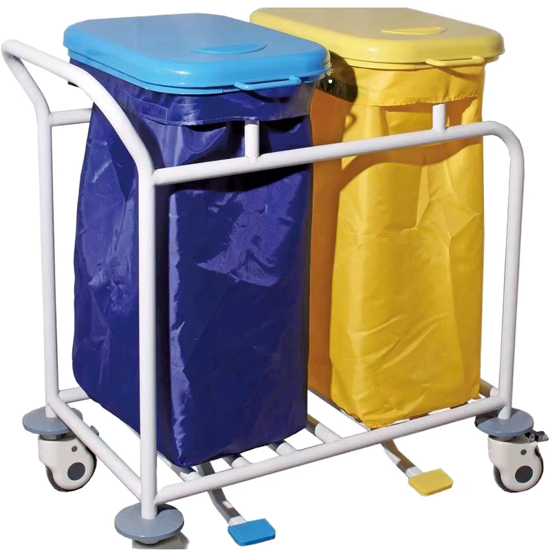 Metal Hospital Linen Cart Changing Trolley with Plastic Bucket for Cleaning