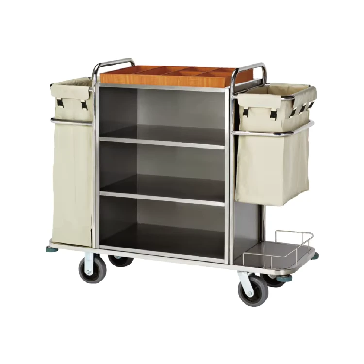 Metal Housekeeping Room Attendant Trolley Hotel Cleaning Equipment
