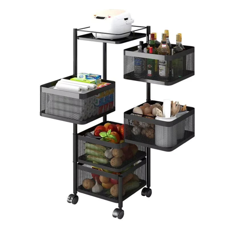 Metal Multi Function Home Mobile Carts Mesh Kitchen Bathroom Storage Basket Square Basket Storage Kitchen Trolley