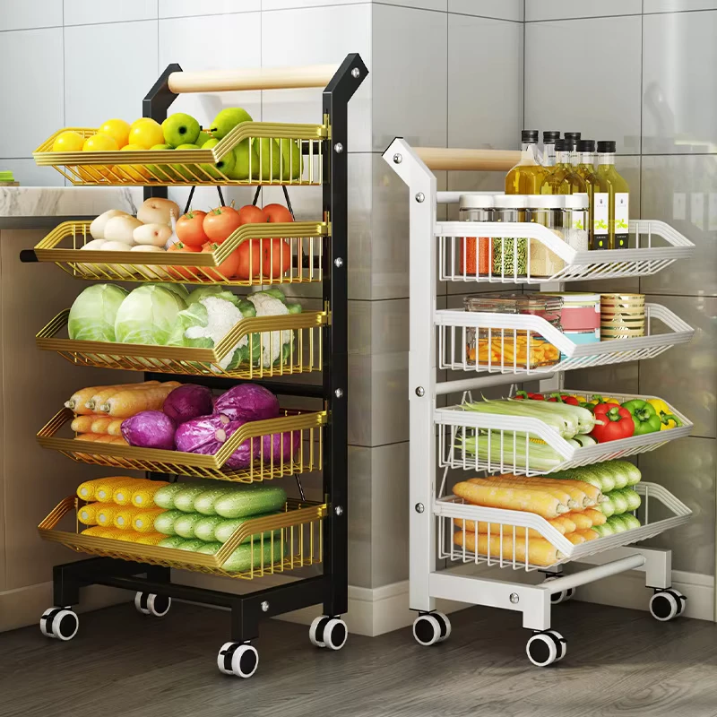Metal Rolling Kitchen Storage Cart Multi Tier Vegetable Organizer Trolley for Home Floor Standing Utility Use