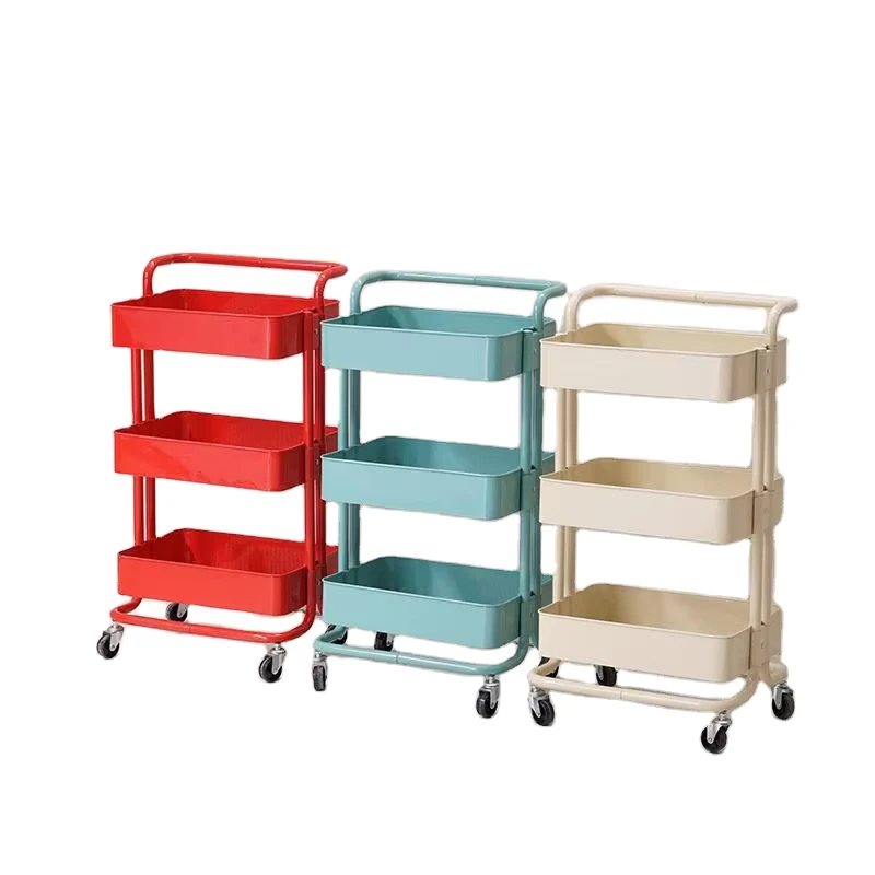 Metal Rolling Utility Storage Cart Kitchen Trolley Rack Practical Storage Holder Rack