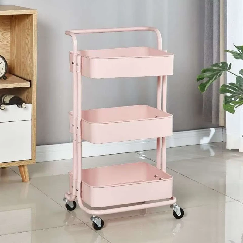 Metal Salon Storage Trolley with 4 Wheel Multi Layer Rack Modern Design 43.5x34x82cm Available in Black White Pink Blue