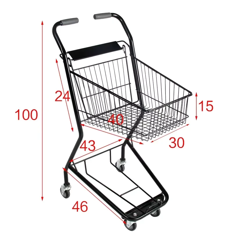 Metal Shopping Cart Trolley with 4 Wheels for Supermarket Grocery Store Retail Use