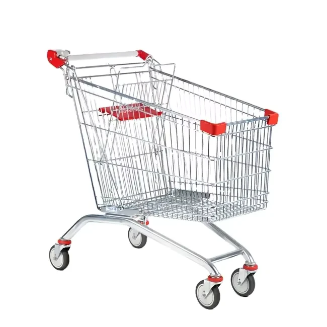 Metal Steel 160L Black Durable Anti rust Supermarket Shopping Trolley with 3 Slice Elevator Wheel