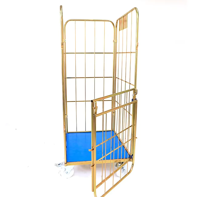 Metal Steel Golden 500kg Nestable Laundry Service Housekeeping Hotel Cleaning Trolley Cart